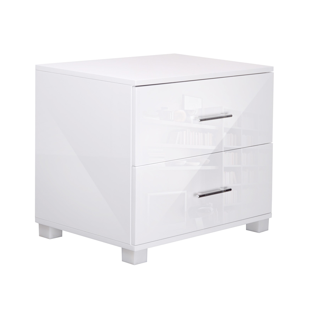 Artiss High Gloss Two Drawers Bedside, White Gloss Side Table With Drawers
