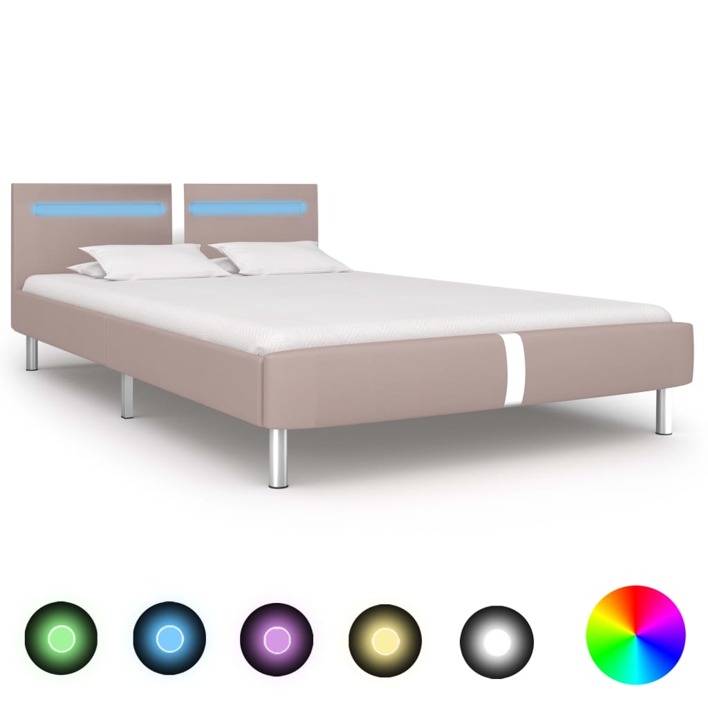 Bed Frame with LED Cappuccino Faux Leather Queen – ozfurniture